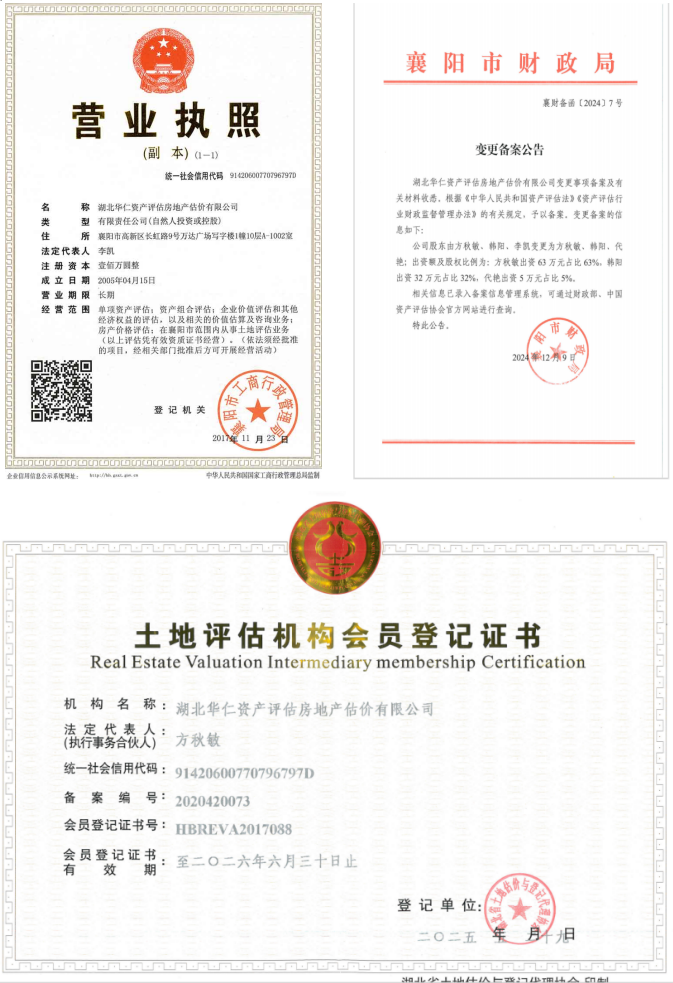 華仁資產(chǎn)評(píng)估房地產(chǎn)估價(jià)有限公司營(yíng)業(yè)執(zhí)照、資產(chǎn)評(píng)估備案公告、土地評(píng)估機(jī)構(gòu)登記證書